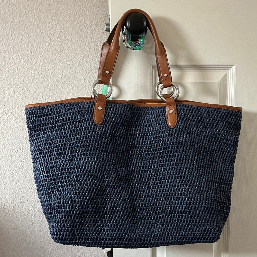 Lauren Ralph Lauren Raffia Claridge Large Tote Indigo